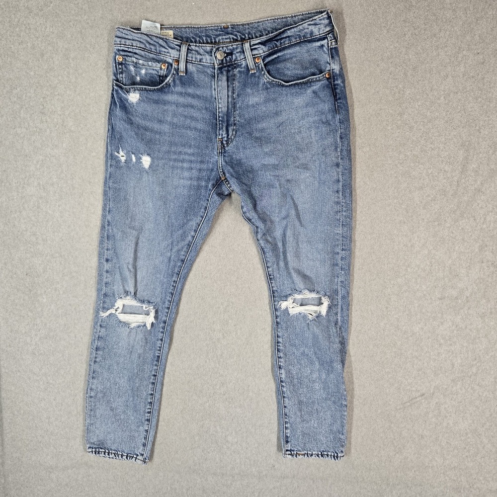 Levi's 512 Men Jeans 34X30 Blue Premium Denim 27" Inseam Stretch Distressed